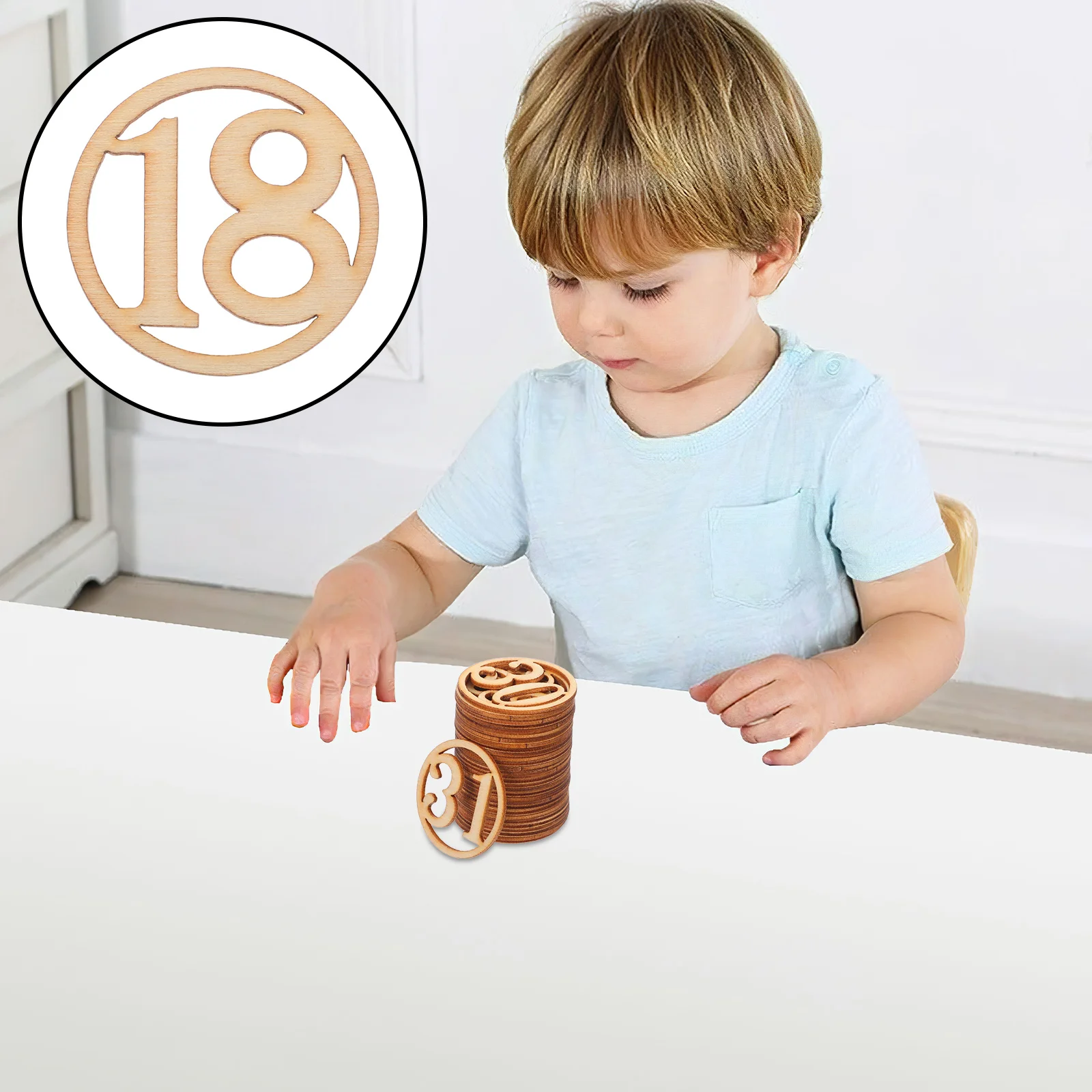 

31Pcs Number Wooden Ornaments Unfinished Paintable Cutouts for DIY Tags Birthday Halloween Christmas Decoration