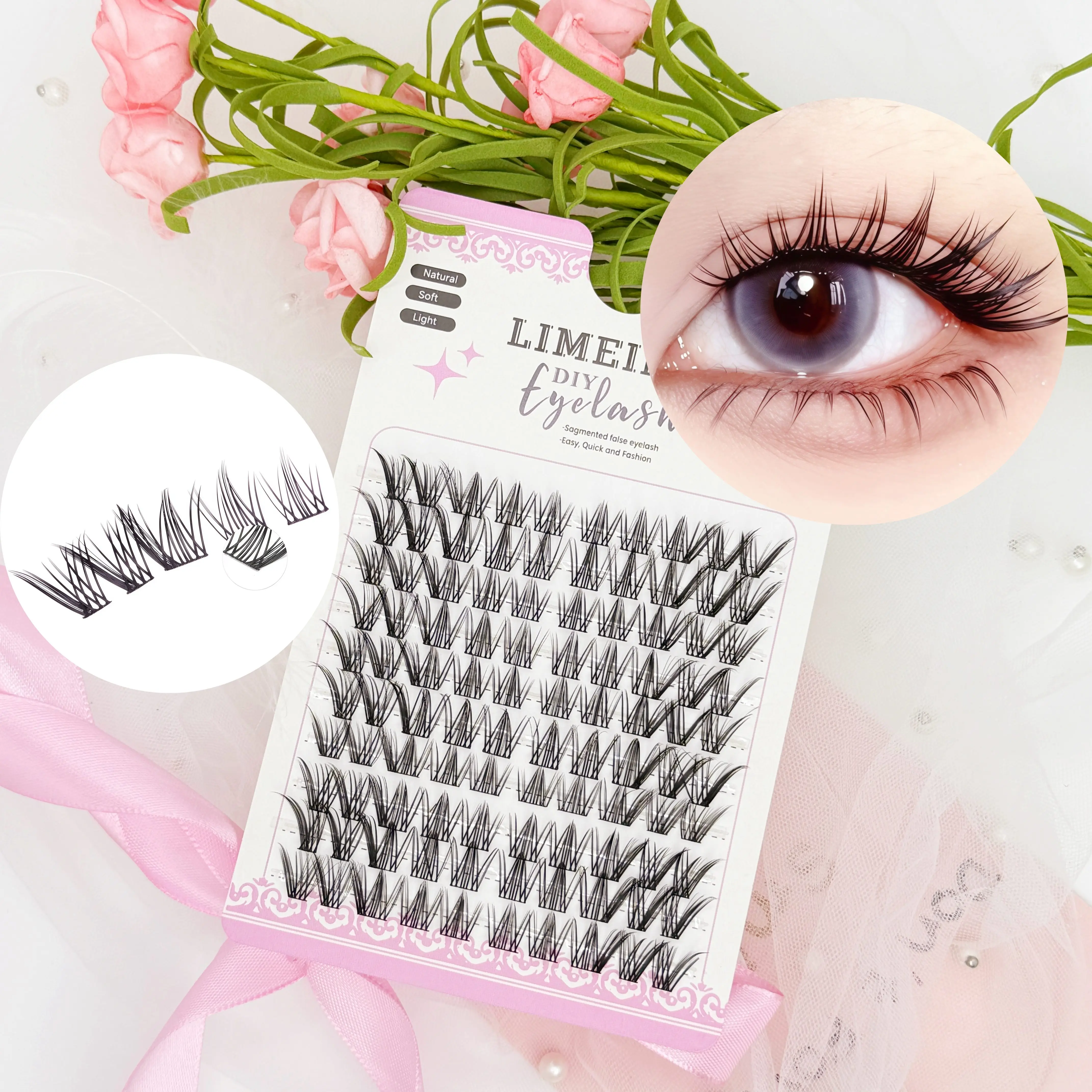 LIMEIKAI Natural Thick Single Strand False Eyelashes, 10 Rows 100 Clusters, C Series, Fox Style, Imitation Pure Wild Sources, Ho