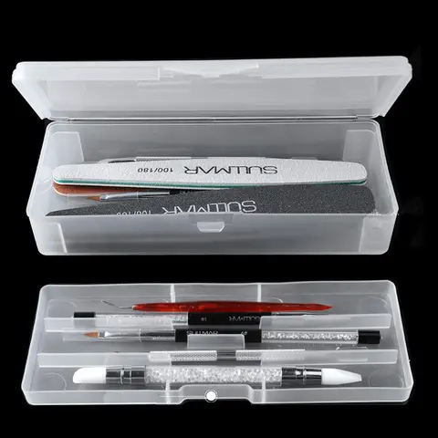 1Pc Rectangle Double-layer Nail Art Tool Empty Storage Box Tweezers Clippers Pens Polishing Nail Buffer Files Plastic Container
