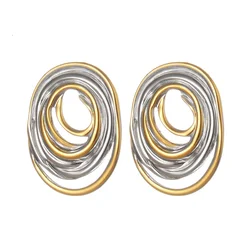 French Retro Stainless Steel Curved Ring Stud Earrings Gold Color Contrast Earring For Women Fashion Titanium Steel Jewelry