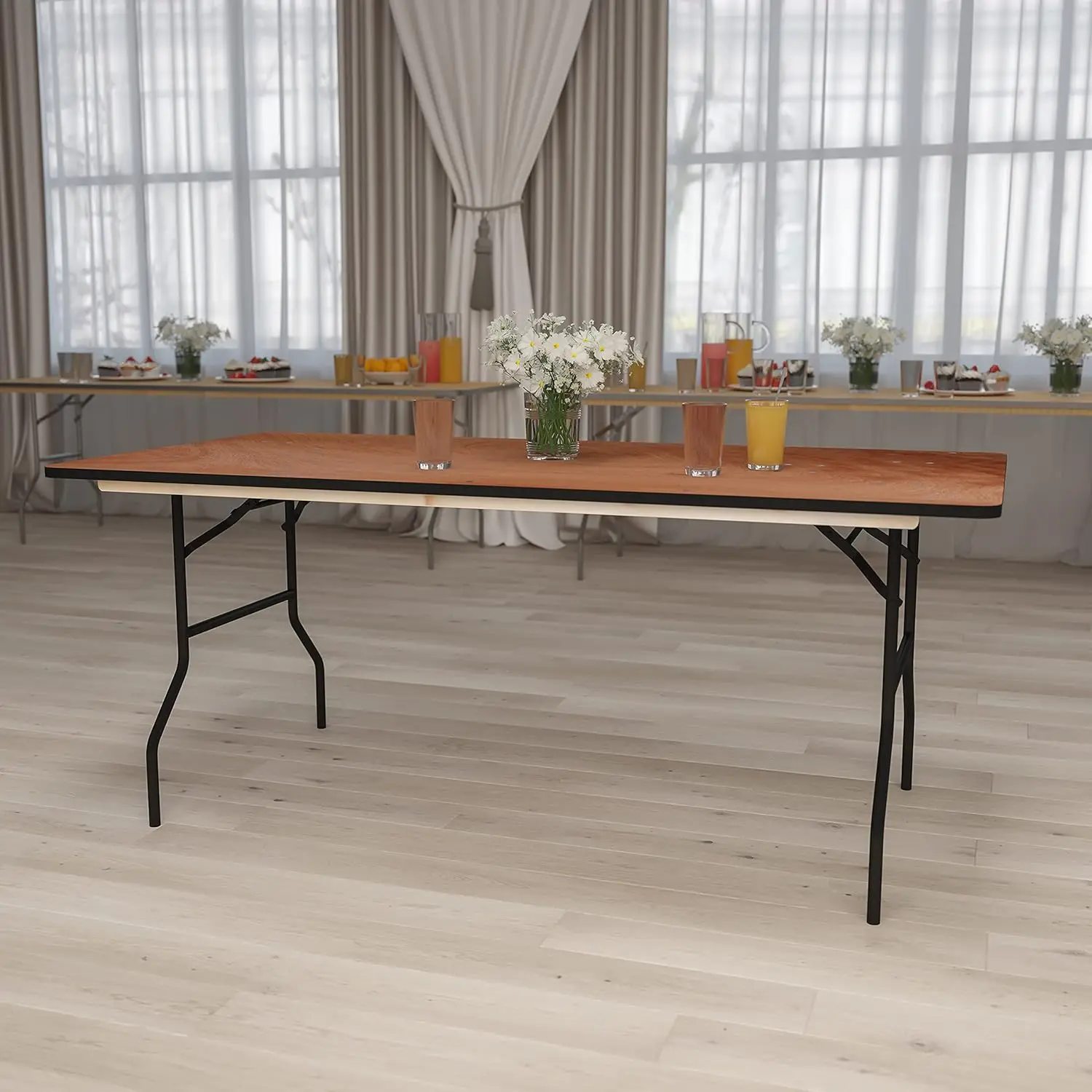 Mesa plegable rectangular para eventos de madera para todas las ocasiones de 6', mesa de banquete portátil plegable con tapa de madera, natural/negro