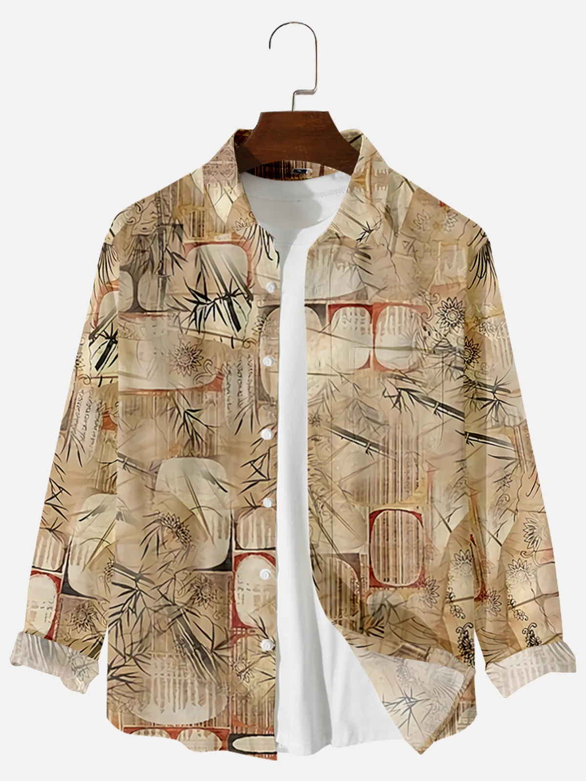 2021 Hot Sale Flying Wing Pattern Digital Printing Loose Casual Large Button Long Sleeve Cardigan Men's Shirt