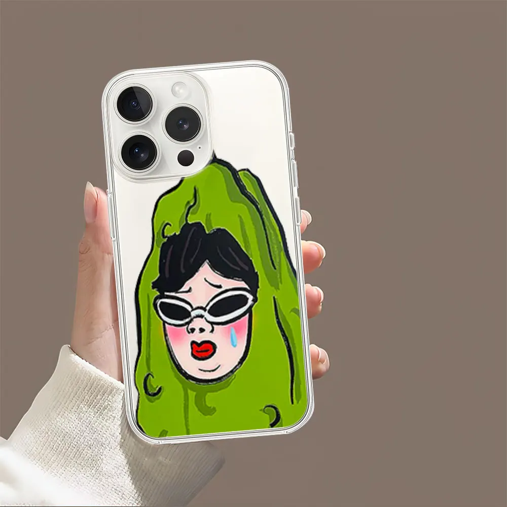 Bitter Gourd Tears Sunglasses Girl  Phone Case for iPhone 11 12 13 14 15 16 Max Pro Plus Transparent Soft Shell