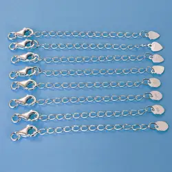 2pcs 925 Sterling Silver Extension Chains With Heart Round Tag Lobster Clasps for Necklace Bracelets DIY Jewelry Wholesale