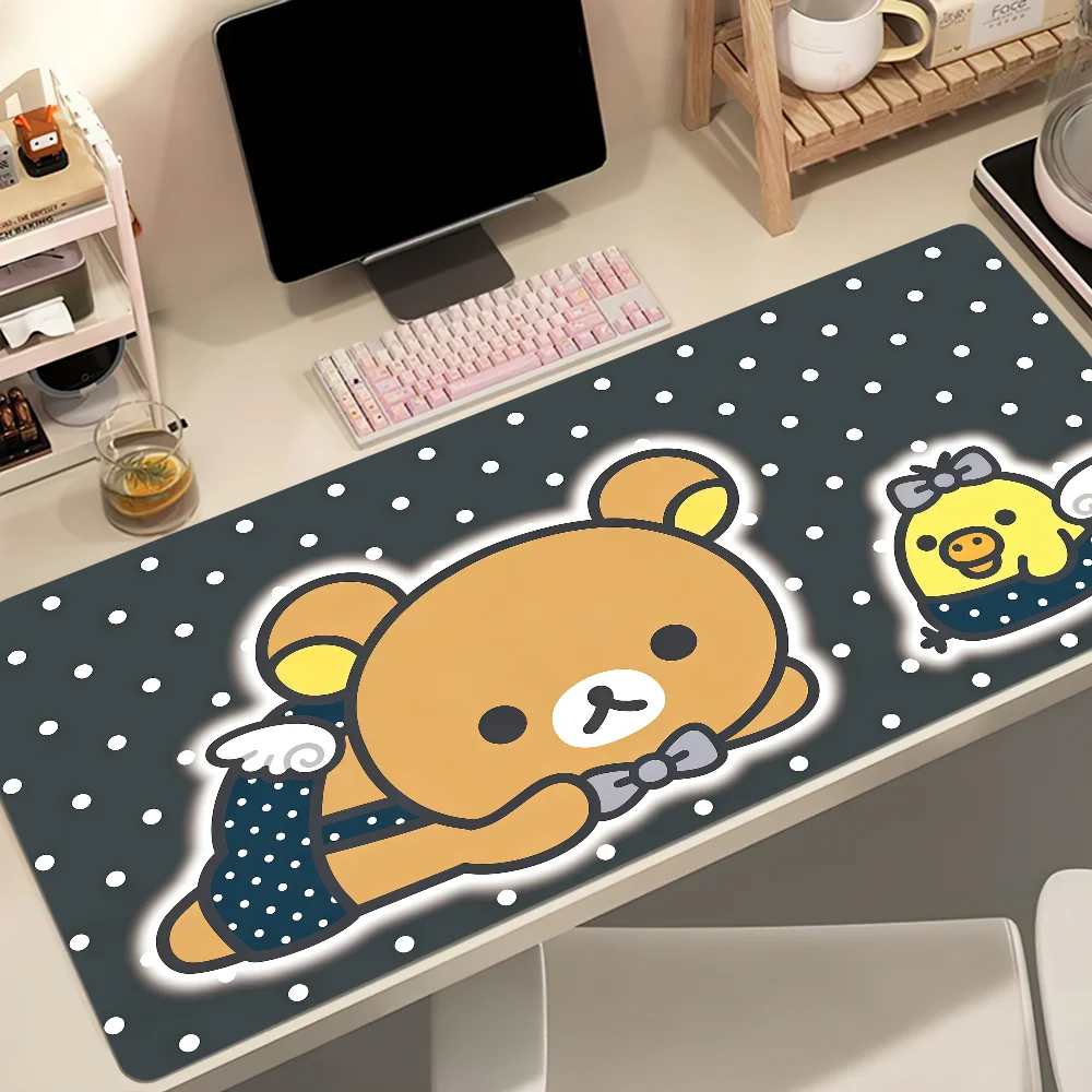 Tapis de souris R-Rilakkuma, grand tapis de bureau mignon antidérapant avec bords verrouillés, pour ordinateur de bureau, clavier, souris, bureau, gamer, étudiant