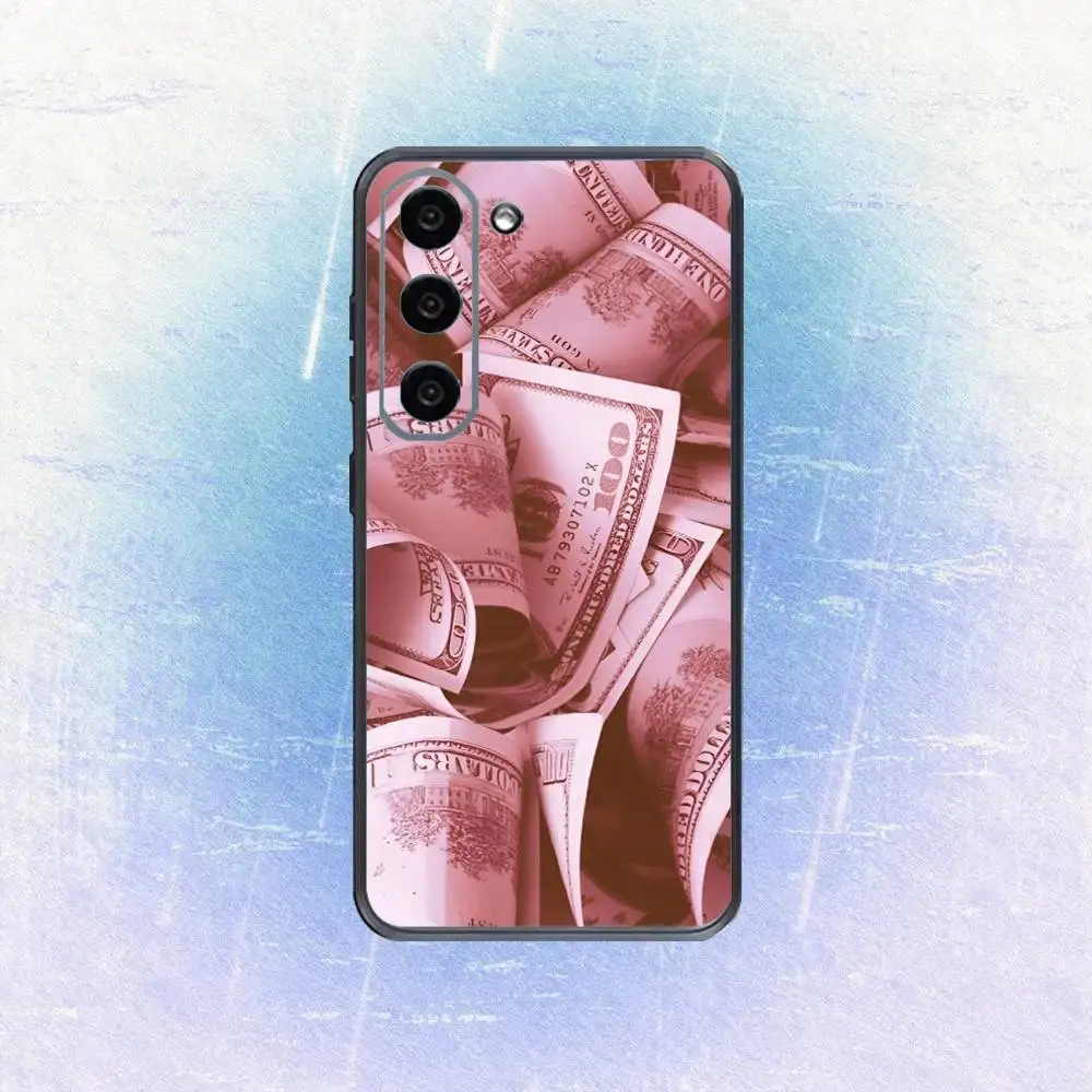 P-ピンクドル紙幣デザイン電話ケース、サムスンギャラクシーA73、A72、A71、A70、A53、A52、A51、その他用ソフトブラックカバー