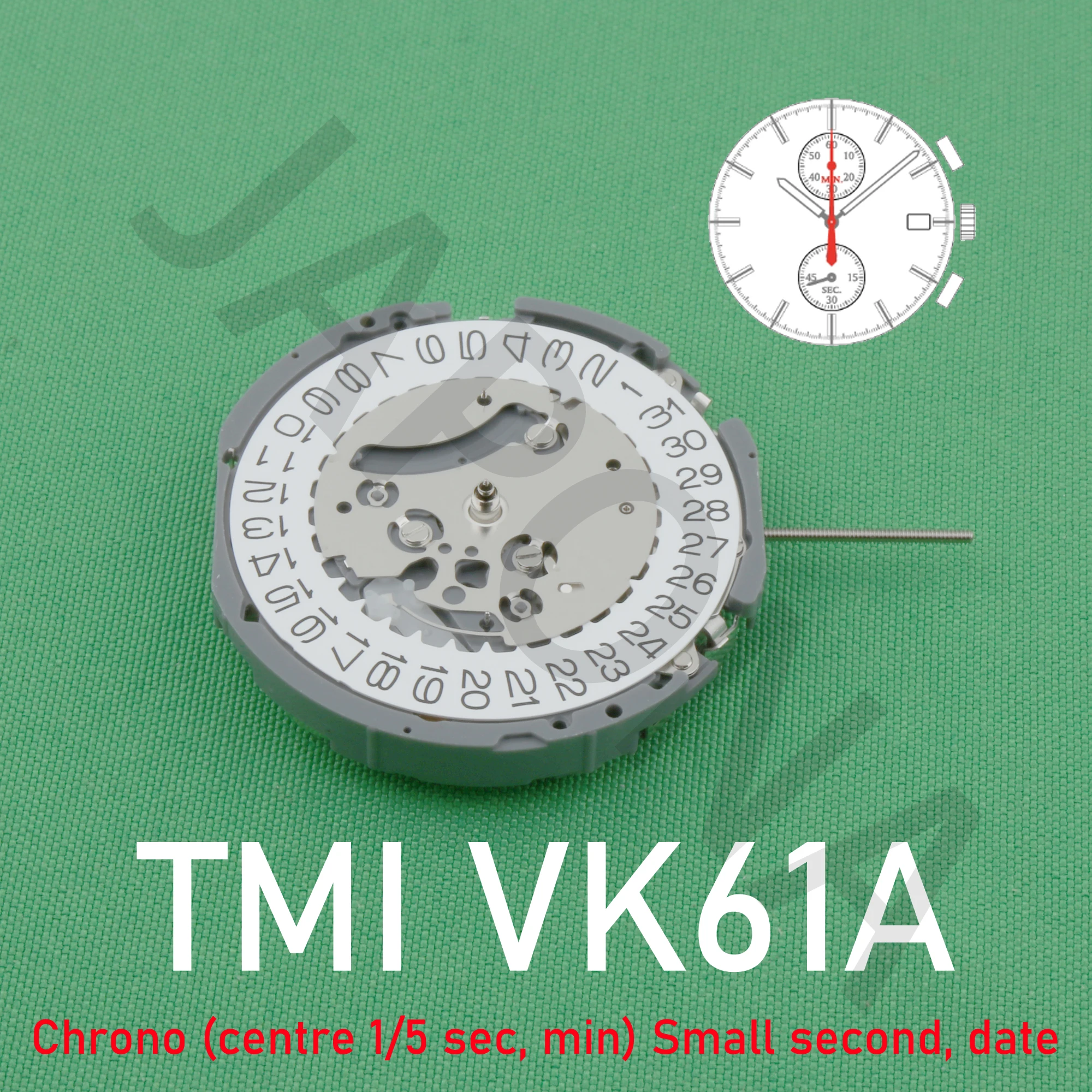 VK61 movement Japanese TMI VK61A movement Chrono (centre 1/5 sec, min）Small second, date  Precise timing quartz movement