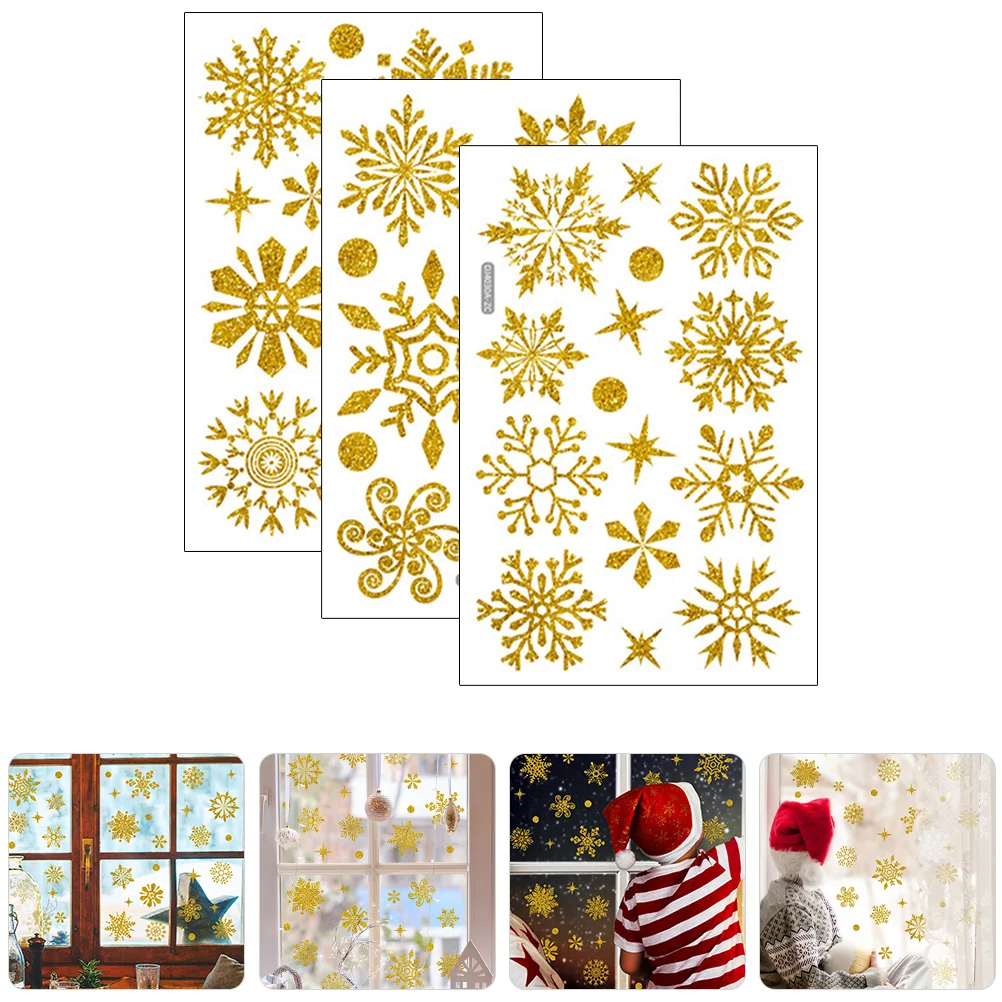 6 Sheets Snowflake Wall Stickers Static Window Cling DIY Decal Clings For Glass Windows Non-Adhesive Glitter Double Sided