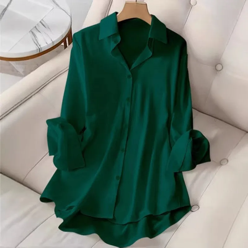 Lente Herfst Nieuwe dames casual kraag enkele rij knopen effen kleur lange mouwen onregelmatig los overhemd blusas de mujer