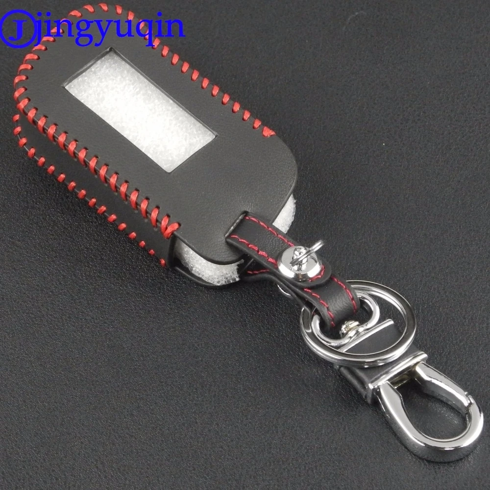 jingyuqin New Arrival 3 Buttons Remote Hand-stitched Leather Key Cover Case A93 Keychaine For Starline A93 A63 Two Way Car Alarm