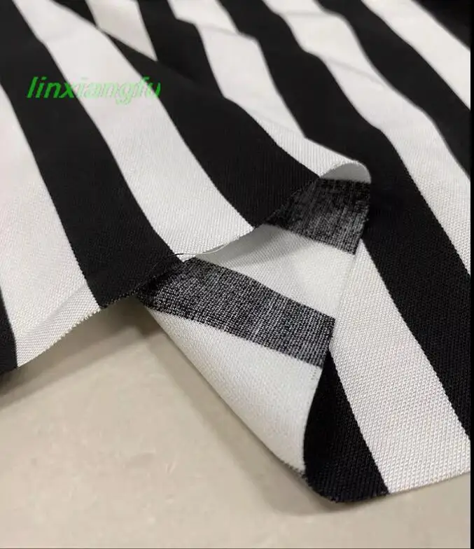 High grade summer black and white vertical stripe fabric, linen cotton fabric, soft and draped stylish clothing fabric.