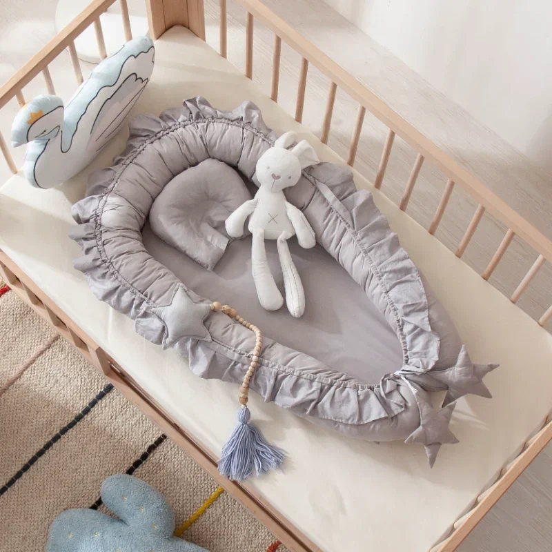 Baby Co Sleeping Bed Cotton Cribs Infant Nest Portable Soft Washable Sleeping Nest for Toddler Crib with Pillow 88*50*15cm