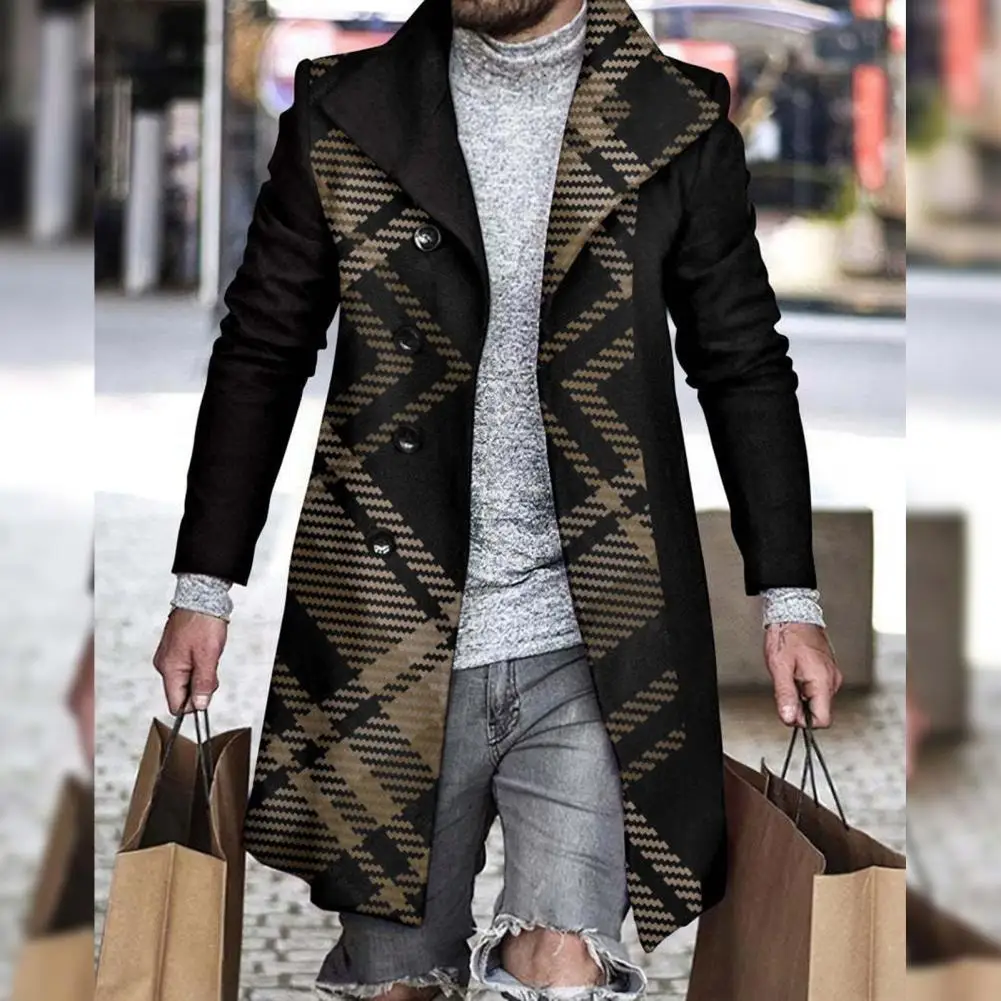 Popular Casual Jacket Long Sleeves Anti-freeze Loose Fit Men Fashion Casual Plaid Stitch Thickened Woolen Jacket Coat