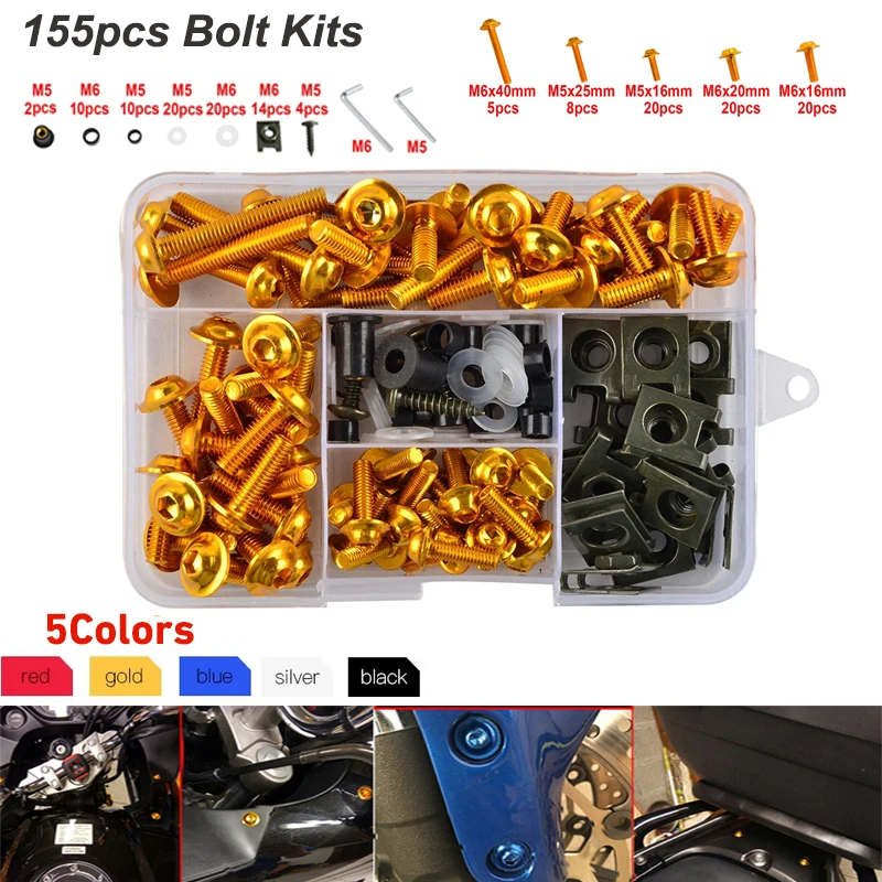 Kit de tornillos de carenado para motocicleta, Kit de tuercas para KTM Husaberg Husqvarna GAS-GAS SX, 155 piezas