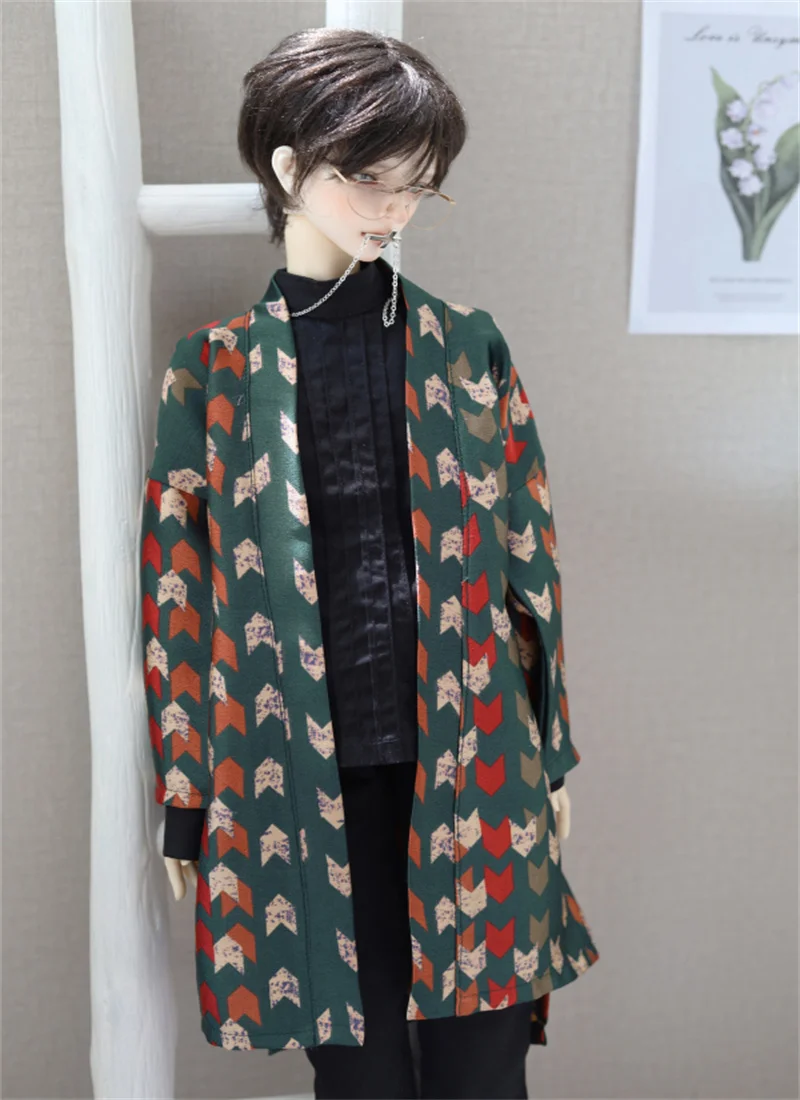 

BJD doll clothes suitable for 1/3 1/4 size POPO68Uncle size malachite green design imitation silk belt cardigan doll accessories