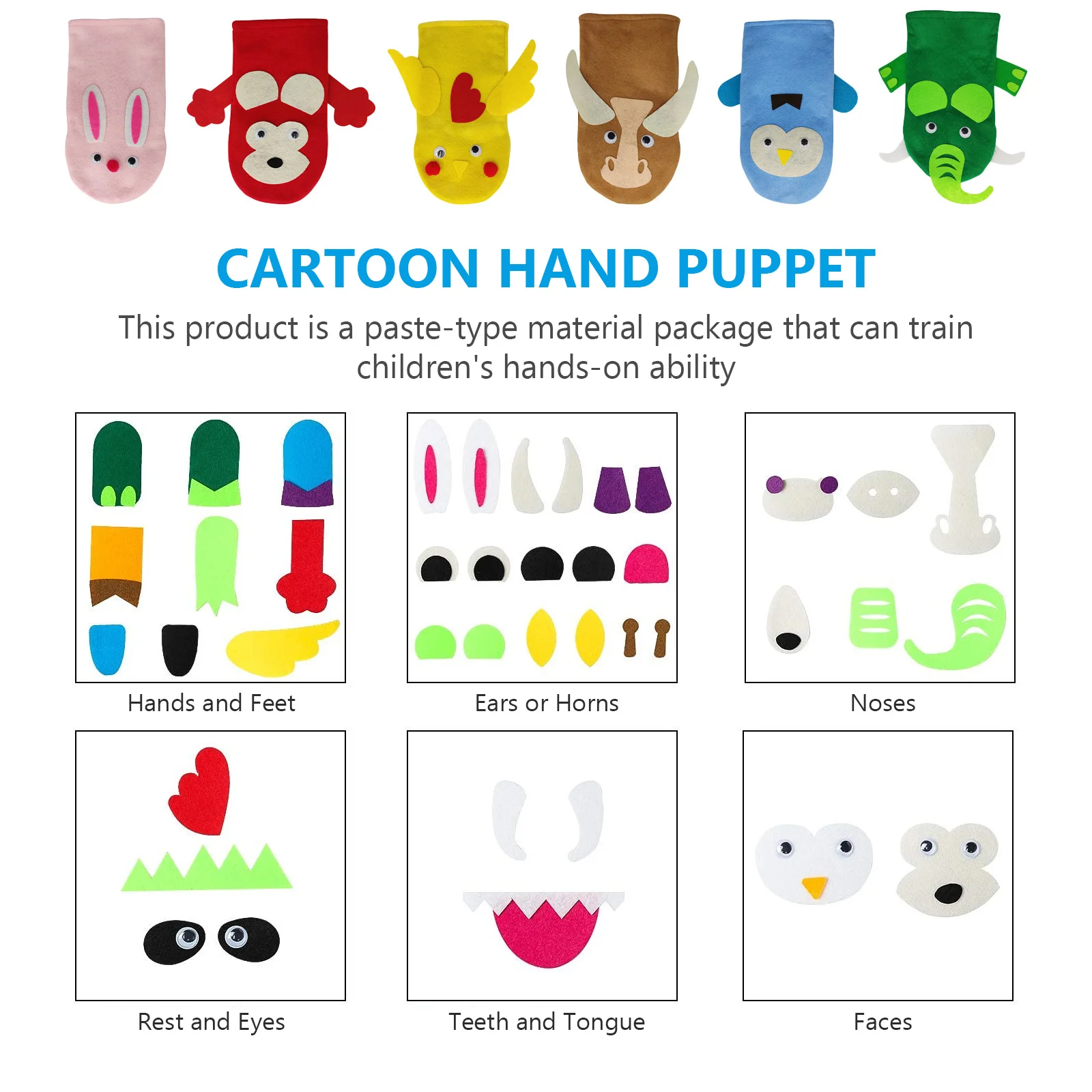 6 set Puppet Making Kit Kids Craft Set Art Supplies For Children Hands-On Activity Felt Diy Hand Puppets Kit Hand Puppets For