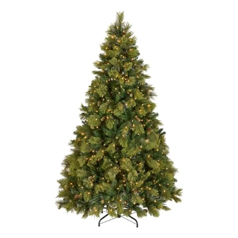 

7.5 Feet Pre-Lit Carolina Pine Artificial Christmas Tree, 750 Clear Lights, 1, 399 Tips, Includes Stand, Green