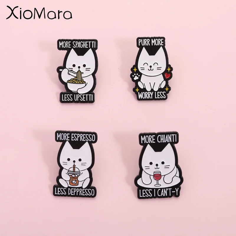 Niedliche weiße Katze Emaille Pin Fun Food Homophonic Pun Brosche Revers Rucksack Abzeichen Schmuck Geschenk