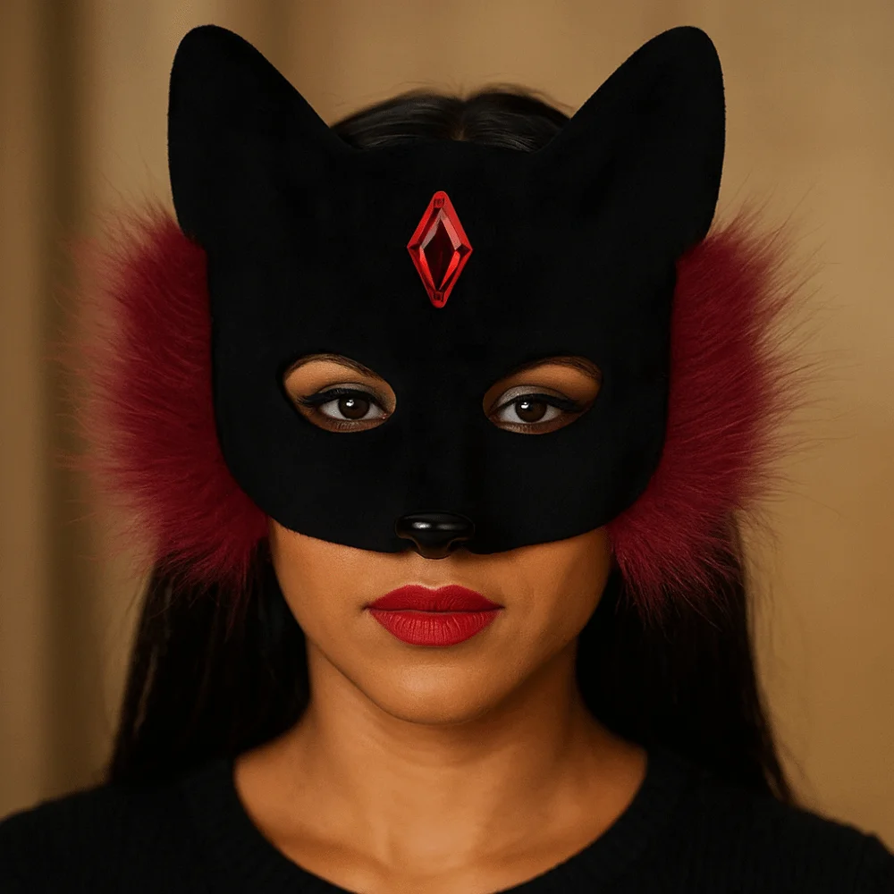 

Cute Funny Cat Face Masks Furry Cosplay Halloween Masquerade Mask Black Animal Half Face Mask Theater