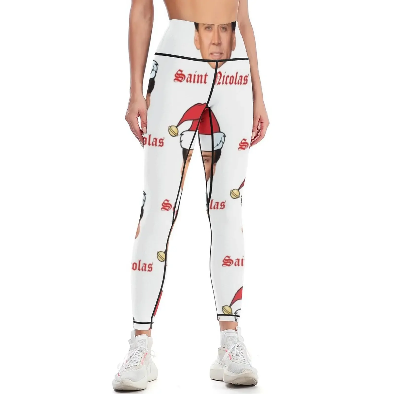 

Saint Nicolas Cage Christmas Card Leggings high waist gym clothing Female legging pants Legging sexy woman Womens Leggings