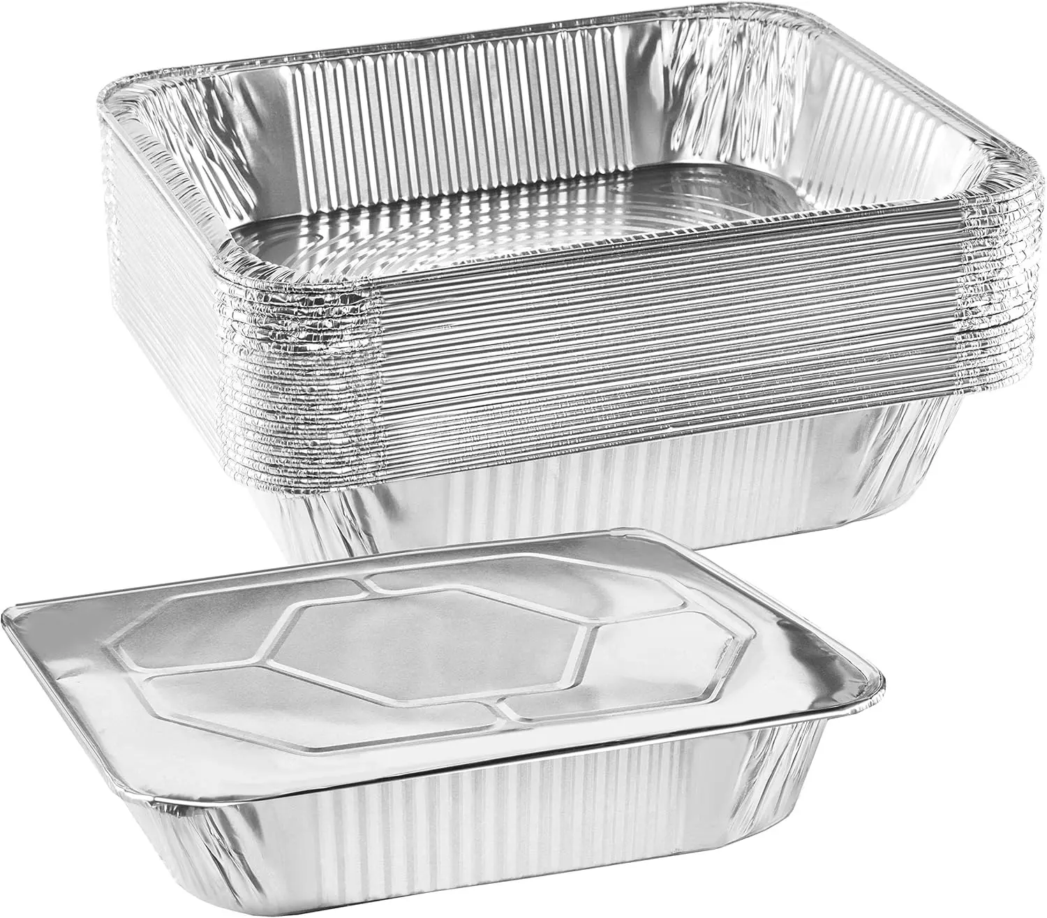 Bandejas de aluminio de 9x13 con tapas, desechables, de tamaño medio, para catering, hornear, asar, bandejas para buffet (paquete de 10)