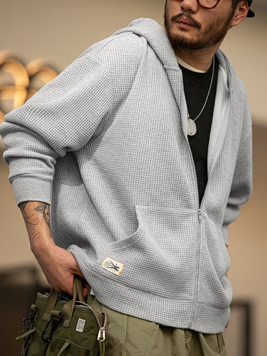 

Maden ey Japanese Sle Retro Hoodie Sweatirt Lazy Knitted Cardigan Sports Outerwear Set for Men Casual Straight Fit