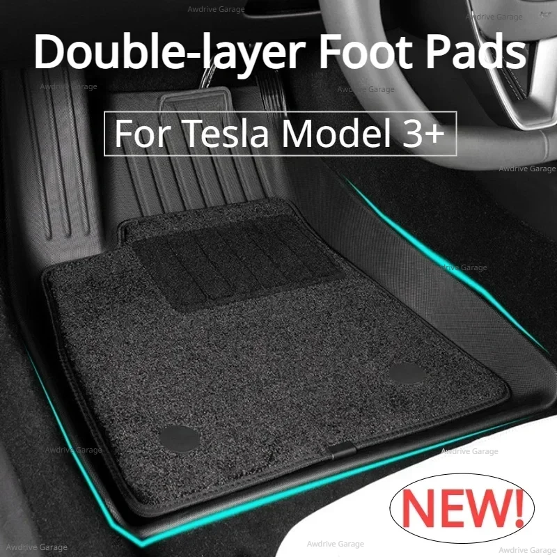 Floor Mats for Tesla Model 3+ Highland 2024 TPE Waterproof Wear-resistant Double-layer Foot Pads 6pcs Car Interior Accessories