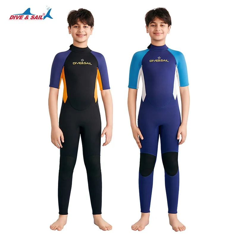 children's-25mm-wetsuit-short-sleeved-thermal-one-piece-wetsuit-youth-snorkeling-surf-trousers