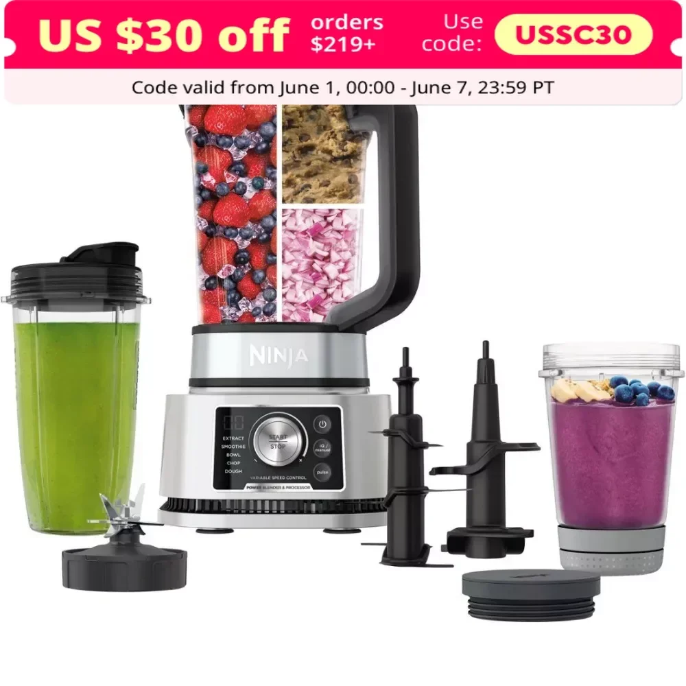 

Juicers, Foodi Power Blender & Processor System, Smoothie Bowl Maker & Nutrient, 1400WP smartTORQUE 6 Auto-iQ - Silver