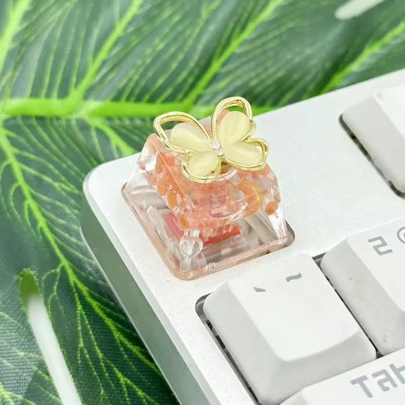 Butterfly Personality Keycaps Butterfly Rotatable Unzip Flowers Transparent Resin Keycaps for Mechanical Keyboard