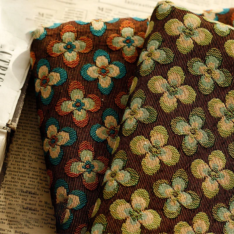 Tissu jacquard épais en laine teinte, motif géométrique floral, automne et hiver, 50cmx150cm