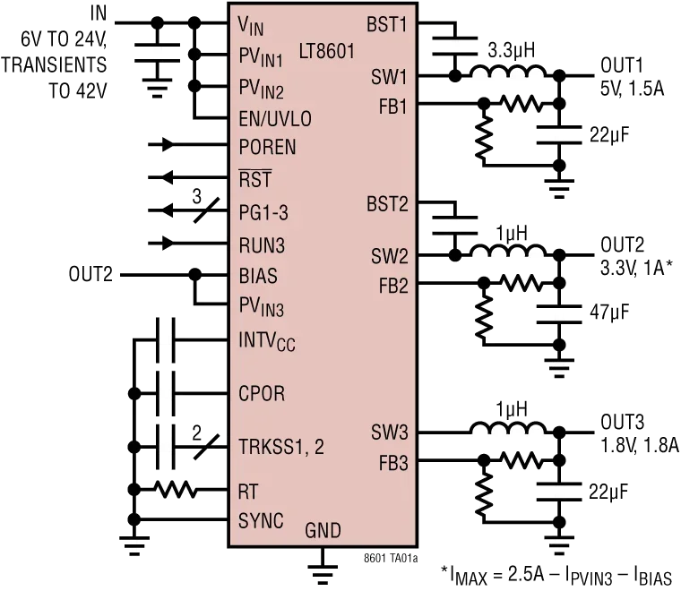 LT8601 LT8601EUJ LT8601IUJ LT8601JUJ - 42V Triple Monolithic Synchronous Step-Down Regulator