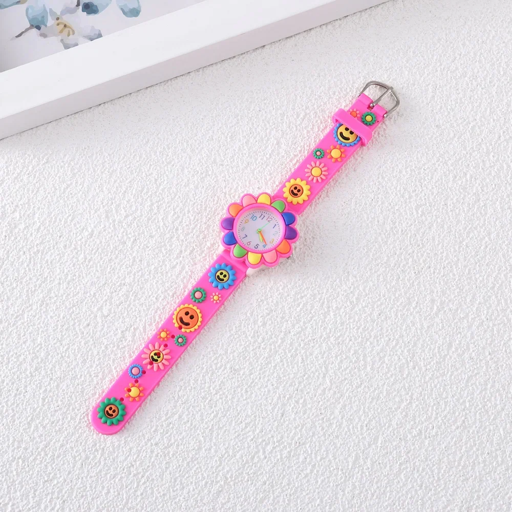 New Colorful Flower Cartoon Watches for Kids Cute Sweet Pink Silicone Strap Quartz Children Wristwatch Girls Watch Gifts