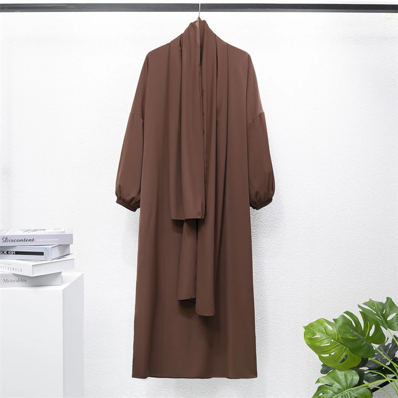 Muslim Abaya Women Jilbab Dubai Saudi Black Robe Turkish Modesty One-piece Prayer Dress Hooded Smocking Sleeve Islamic Clothing