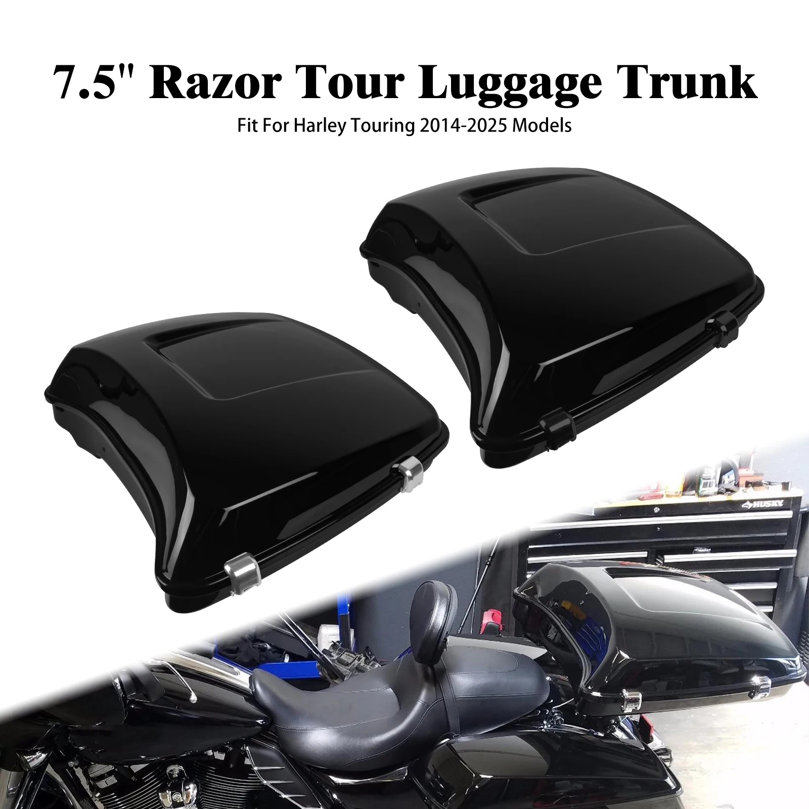 

Motorcycle 7.5'' Saddlebag Razor Tour Luggage Trunk With Latches Keys For Harley Touring Road King Street Electra Glide 2014-25