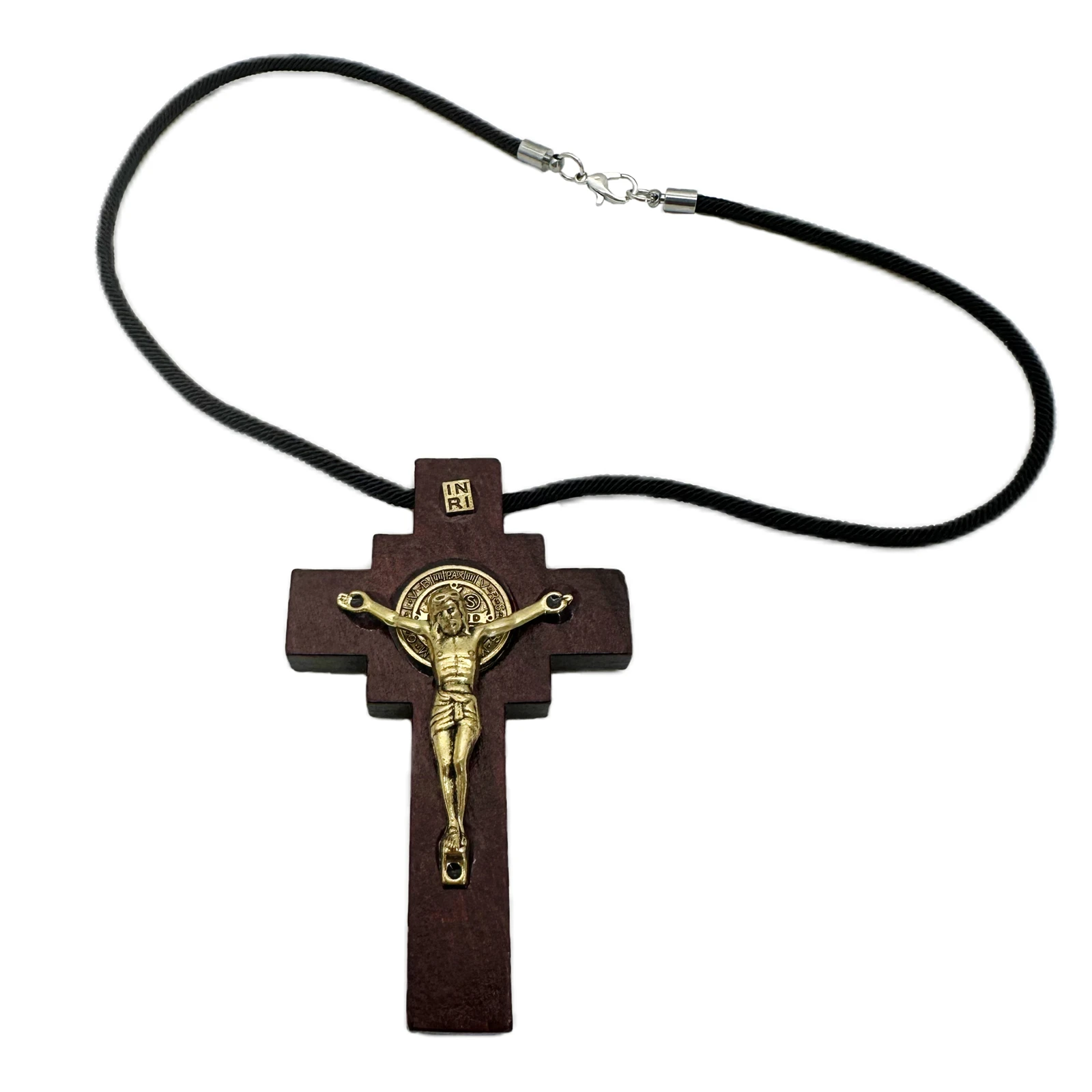 Wooden St Benedict Crucifix Car Rearview Mirror Rosary Blessing Protection Medalla san Benito Home Door Hanger