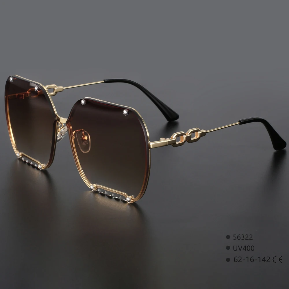 56322 Luxus Designer Mode quadratische randlose Sonnenbrille Sommer brille Legierung Kette Sonnenbrille für Männer Frauen uv400 Sonnenbrille