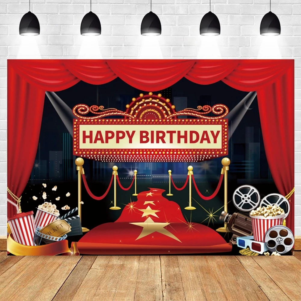 Cinema Movie Night Theme Backdrop Red Carpet Film Event Star Casino Poker Baby Adult Birthday Party Background Photo Studio Prop