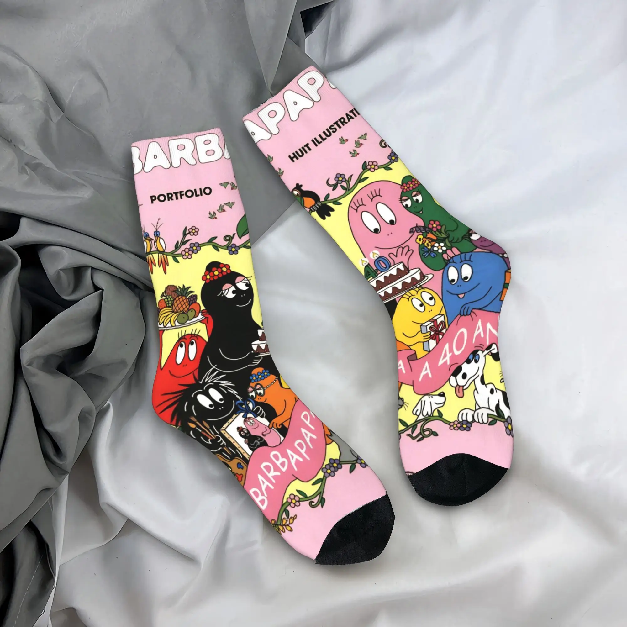 Barbapapa Barbamama Familie Kousen Grafische Grappige Sokken Lente Antislip Sokken Heren Outdoor Zachte Ademende Sokken