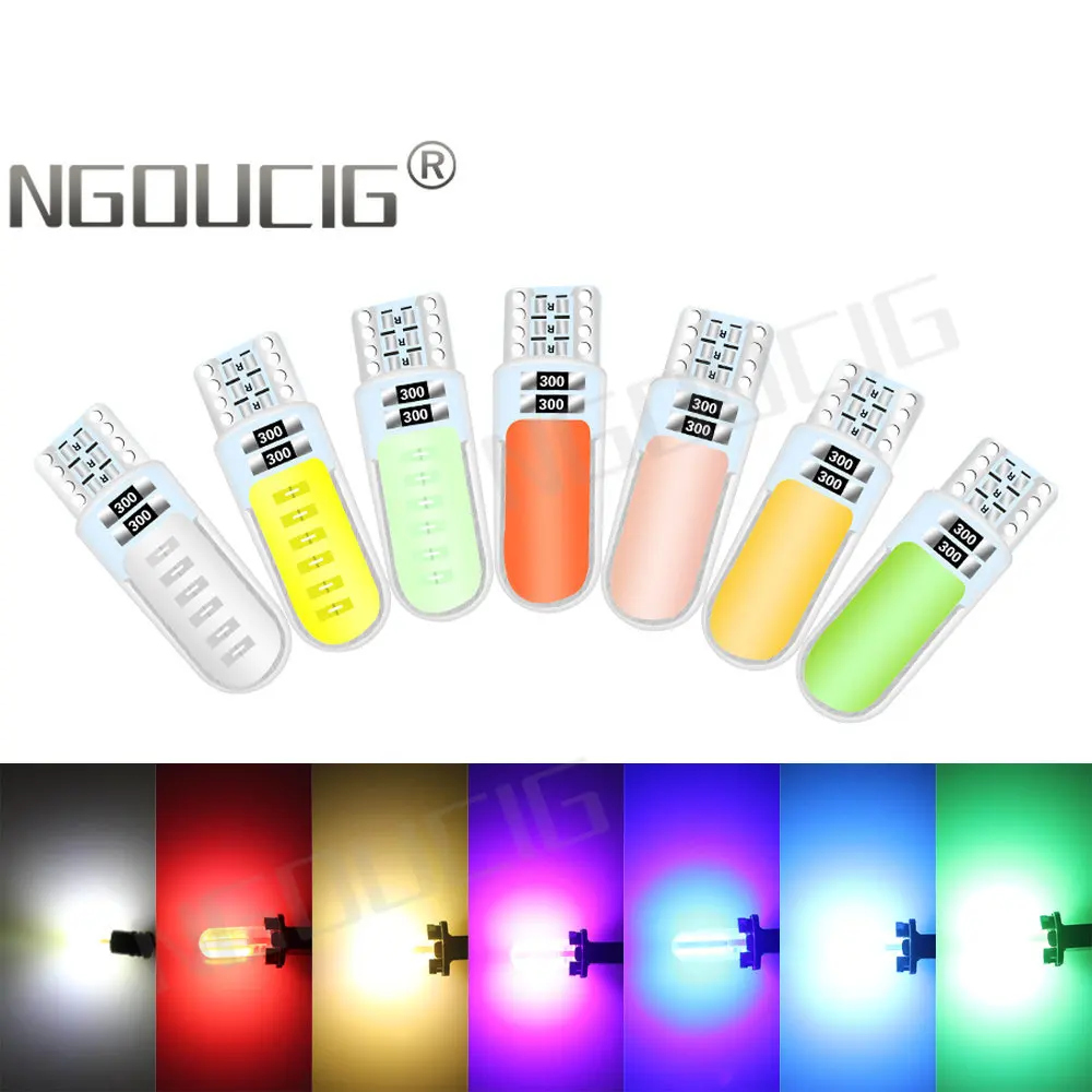 NGOUCIG 2PCS 194 Led T10 W5W WY5W Bulb COB Silicone License Plate Interior Indicator Door Reading Signal Lamp Car Parking Lights