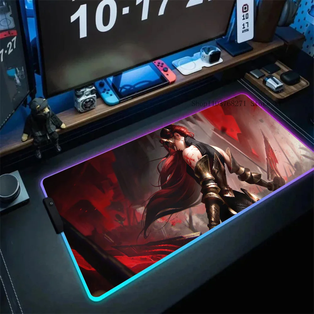 Katarina League Of Legends Mousepad XXL RGB Gaming Mouse Pads HD Black Gamer Accessories Large LED