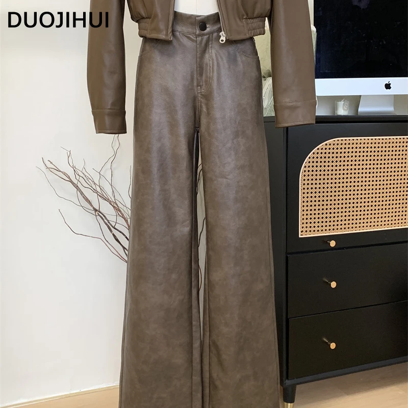 

DUOJIHUI American Chicly Zipper Button Female Pant Autumn New Basic Simple Solid Color Casual Fashion Pocket Straight Women Pant