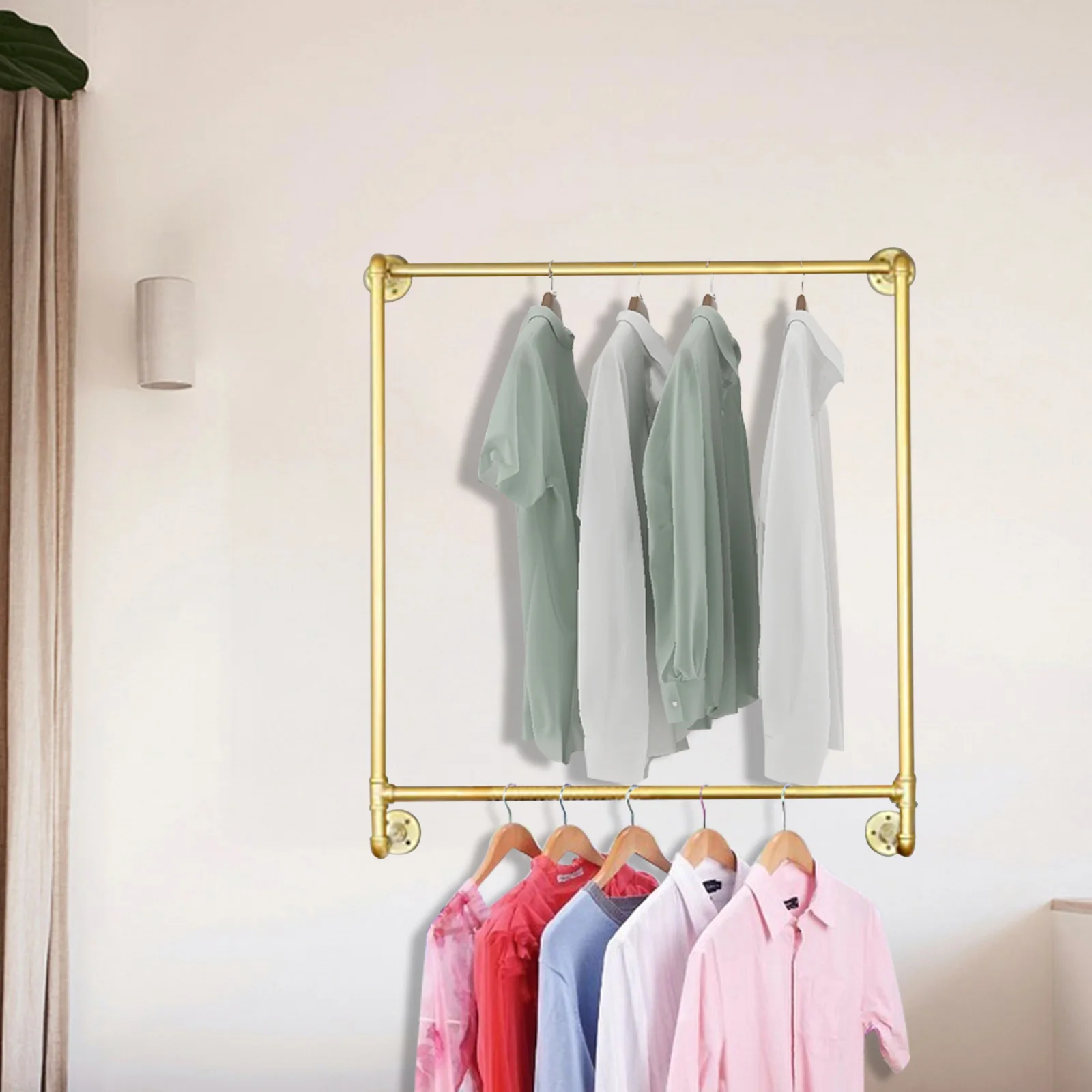 골드 사각 벽걸이 의류 랙 - 헤비 메탈 옷걸이, 매장/가정용 다목적 진열대, 110.23파운드 용량
