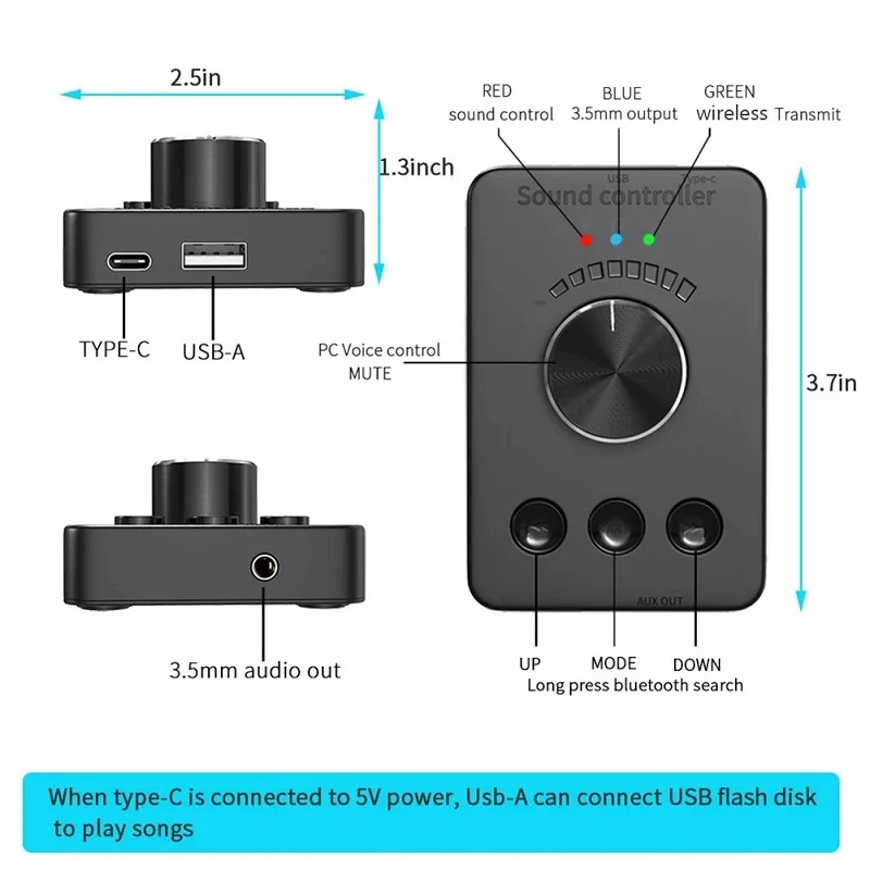 3 Modes USB Adapter External Sound Card Bluetooth Multimedia PC Speaker With Computer Audio Volume Adjust Knob Controller