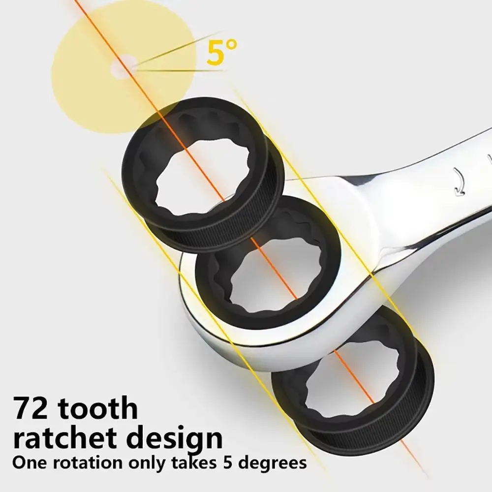 1Pcs Durable 6-19mm Ratchet Spanner Reversible Combination 72 Teeth Stubby Single Wrench Steel Short Handle Nut Repair Tool