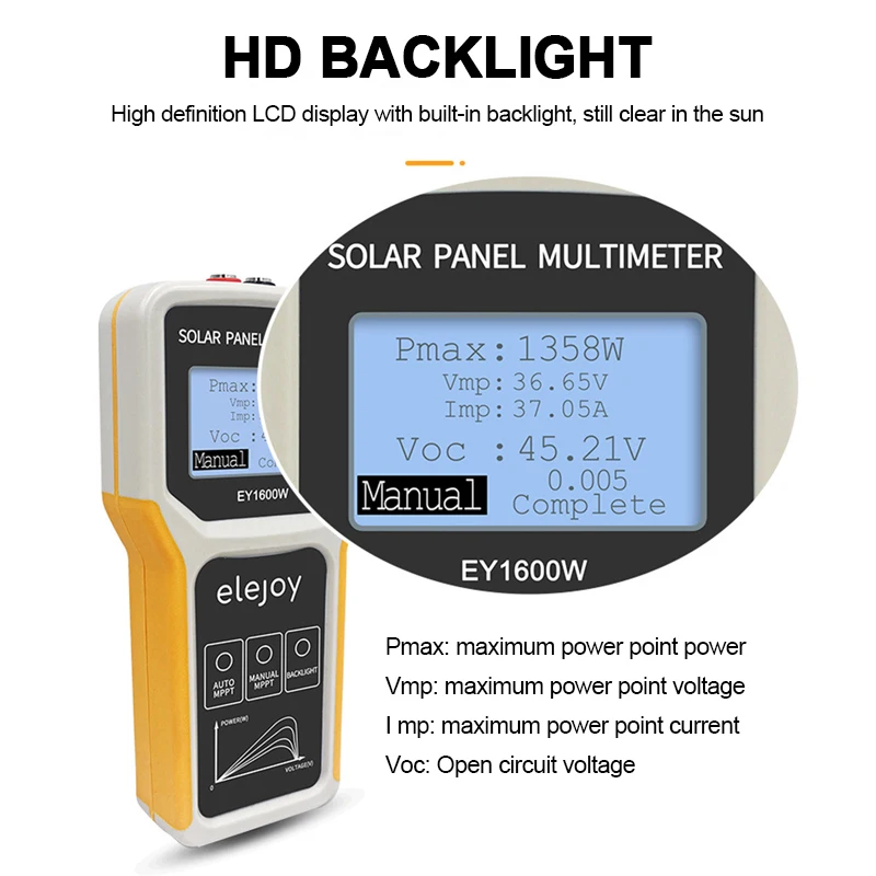 Panel fotowoltaiczny multimetr EL400B/ EY800W/EY1600 Auto/manualna detekcja MPPT Panel słoneczny narzędzie do testowania napięcia LCD MPPT Tester