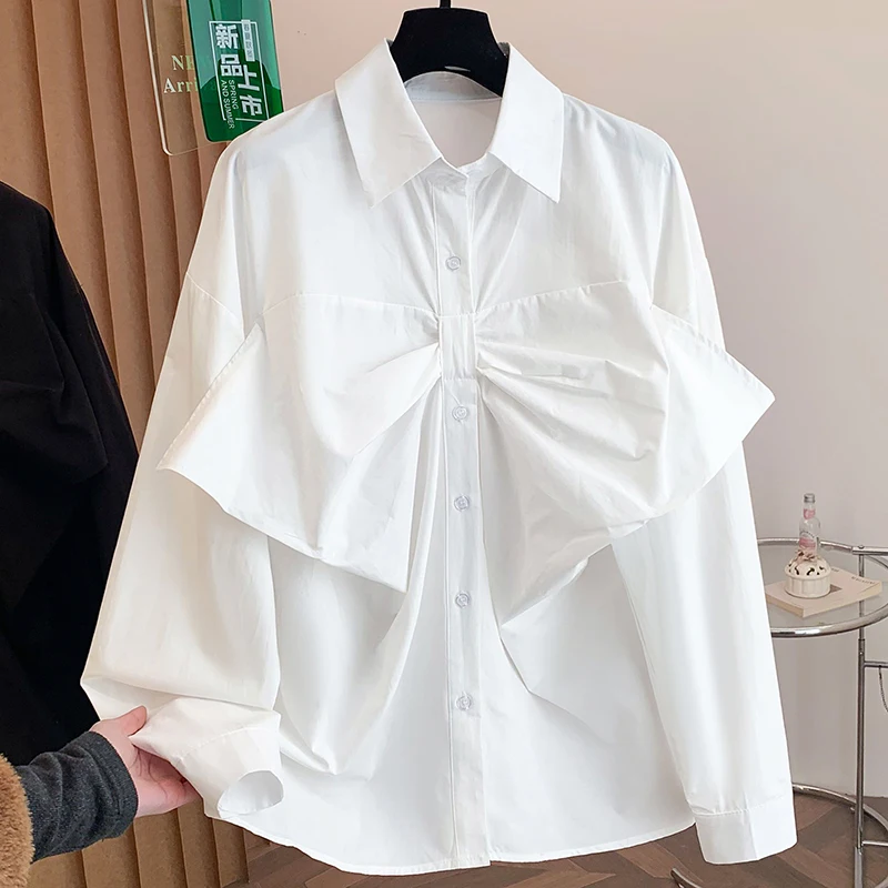 

Женская блузка больших размеров с узлом, утягивающая, модная, весенне-осенняя, удобная, дышащая, свободного кроя, с длинным рукавом