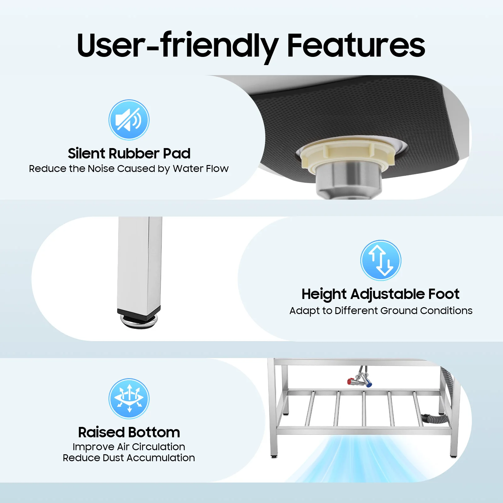 Stainless Steel Sink with Faucet, Freestanding Kitchen Sink for Garden Camping Outdoor, with Storage Rack & Adjustable Feet