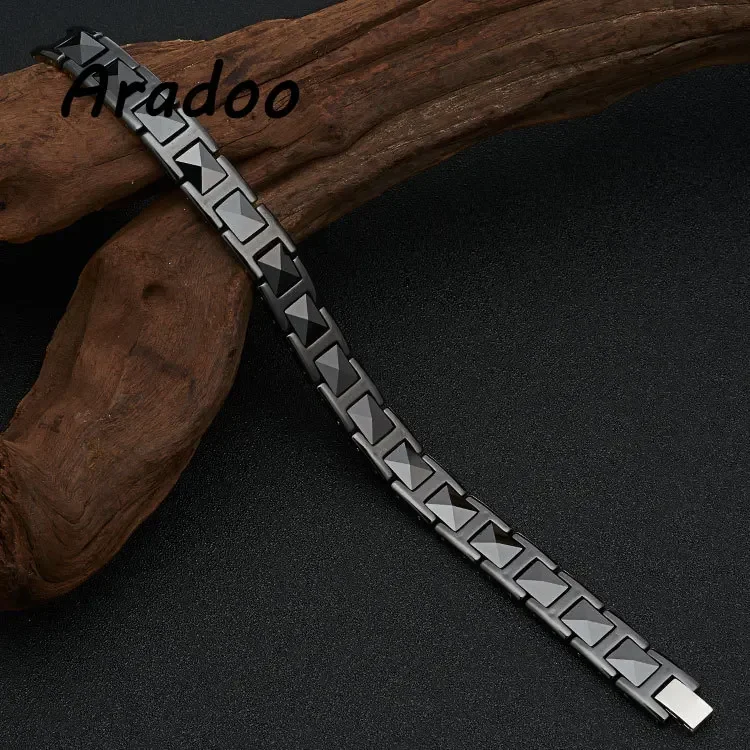 ARADOO Pyramid Black Ceramic Therapy Bracelet Germanium Antioxidant Anti-radiation Anti-fatigue Health Bracelet