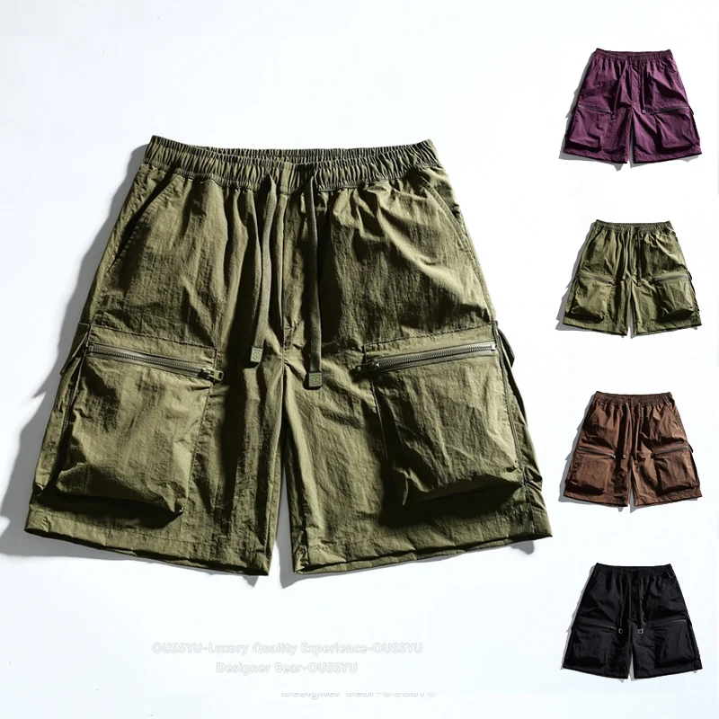 

2026 Men's Summer Quick Dry Cargo Jorts Baggy Straight Leg Multi Pocket Zipper Thin Over The Knee Pants Trendy Khaki Jorts Men